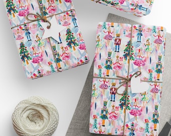 Christmas Wrapping Paper, Christmas Nutcrackers and Ballerina Wrapping Paper, Preppy Christmas Wrapping Paper, Pink Christmas Wrapping Paper