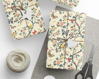 Butterfly Wrapping Paper, Butterfly Chinoiserie Wrapping Paper, Floral Wrapping Paper, Wrapping Paper Roll