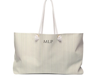 Custom Tote Bag, Monogram Striped Tote, Pin Stripe Tote Bag, customized weekender bag, monogram tote bag, tote bag, custom beach bag