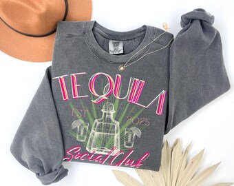 Custom Retro Tequila Social Club Sweatshirt, Colorful Retro Tequila Social Club Sweatshirt, Tequila Social Club Sweatshirt