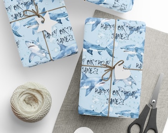 Custom Shark Wrapping Paper, Kids Custom name Shark Wrapping Paper, Custom Sharks Wrapping Paper