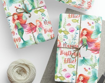 Custom Wrapping Paper, Custom Mermaid Gift Wrap, Personalized Kids Mermaid Wrapping Paper, Mermaid Wrapping Paper, Kids Wrapping Paper