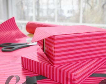 Papier cadeau à rayures roses fuchsia, Papier cadeau à rayures roses, Papier cadeau à rayures rose vif, Rouleau de papier cadeau de luxe