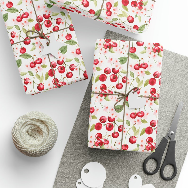 Cherry Wrapping Paper, Floral Wrapping Paper, Birthday Wrapping Paper, Bridal Wrapping Paper, Cute Wrapping Paper, Gift Wrap image 2