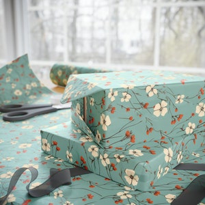 Floral Wrapping Paper, Neutral Teal Floral Wrapping Paper, Floral Gift Wrap, Floral Gift Wrapping, Bridal Wrap, Birthday Wrap