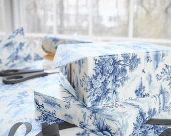 Navy Blue French Toile Wrapping Paper, Elegant Gift Wrap