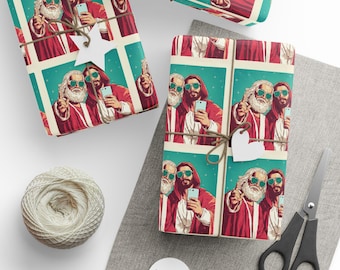 Christmas Wrapping Paper, Santa and Jesus Selfie Wrapping Paper, Santa and Jesus Wrapping Paper, Christian Wrapping Paper, Funny Christmas
