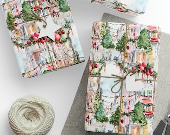 Papier cadeau Noël, Rues de la ville, Papier cadeau Noël, Papier cadeau Noël, Papier cadeau Noël