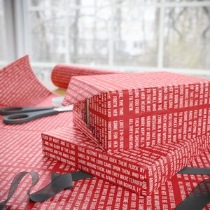 Christmas Wrapping Paper, Bible Scripture Red Wrapping Paper, Luke 2; 6-20 Wrapping Paper, Christian Wrapping Paper Roll