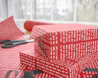 Christmas Wrapping Paper, Bible Scripture Red Wrapping Paper, Luke 2; 6-20 Wrapping Paper, Christian Wrapping Paper Roll
