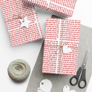 Carta da regalo natalizia, carta da regalo con le Scritture della Bibbia, carta da regalo Luca 2: 6-20, rotolo di carta da regalo cristiana