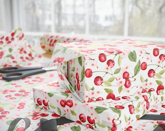 Papier cadeau cerise, Papier cadeau floral, Papier cadeau anniversaire, Papier cadeau mariage, Papier cadeau