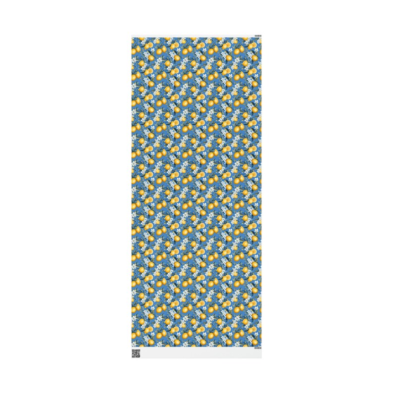 May include: A seamless pattern featuring yellow lemons and white flowers on a blue background.