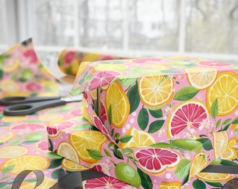 Citrus Wrapping Paper, Grapefruit and Lemons Wrapping Paper, Colorful Citrus Wrapping Paper, Lemon Wrapping Paper, Citrus Gift Wrap