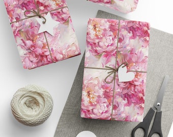 Pink Peony Painting Wrapping Paper, Pink Peony Wrapping Paper, Peonies Wrapping Paper, Pink Floral Wrapping Paper