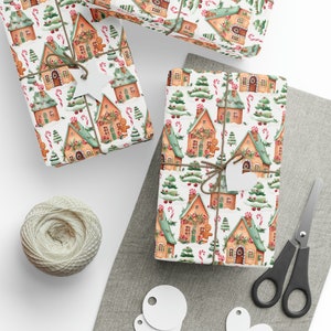 Christmas Wrapping Paper, Gingerbread House Wrapping Paper, Christmas Gift Wrap, Christmas Gift Wrapping Paper, Christmas Paper image 1