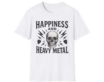 Maglietta unisex in stile morbido "Felicità e Heavy Metal" per amanti della musica, metallari, rocker, regalo per lui o per lei, maglietta Heavy Metal
