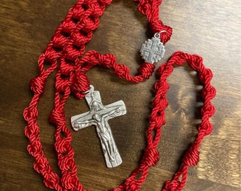 Jerusalem Cross Red Cord Ladder Rosary