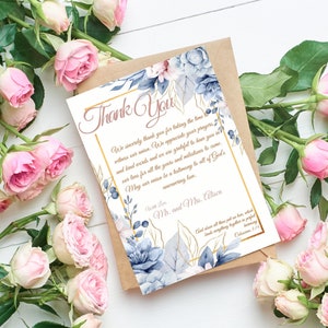 Witte bronzen bloemen bruiloft Bedankkaart, christelijke huwelijksuitnodiging, afdrukbare huwelijksuitnodiging, op bestelling gemaakt digitale download