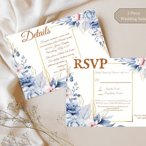 Witte bronzen bloemen bruiloft RSVP Post Card Suite, christelijke huwelijksuitnodiging, afdrukbare huwelijksuitnodiging, op bestelling gemaakt digitale download