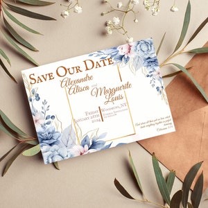 Witte bronzen bloemen bruiloft opslaan de datumkaart, christelijke huwelijksuitnodiging, afdrukbare huwelijksuitnodiging, op bestelling gemaakt digitale download