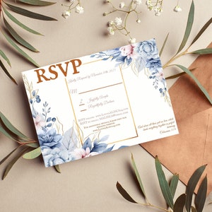 Witte bronzen bloemen RSVP bruiloftskaart, christelijke huwelijksuitnodiging, afdrukbare huwelijksuitnodiging, op bestelling gemaakt digitale download