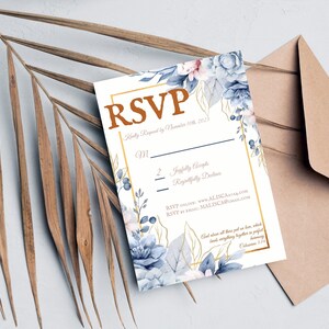 Witte bronzen bloemen RSVP bruiloftskaart, christelijke huwelijksuitnodiging, afdrukbare huwelijksuitnodiging, op bestelling gemaakt digitale download