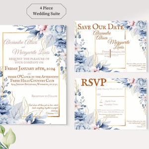 Witte bronzen bloemen bruiloft uitnodiging Suite, christelijke bruiloft uitnodiging, afdrukbare bruiloft uitnodiging, op bestelling gemaakt digitale download