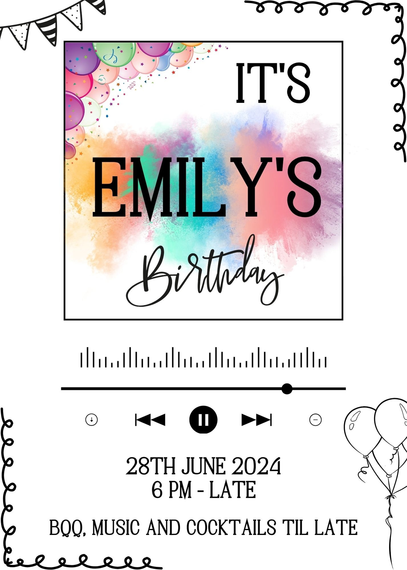 Music Playlist Birthday Invitation Template - Etsy Israel, image size:1428x2000