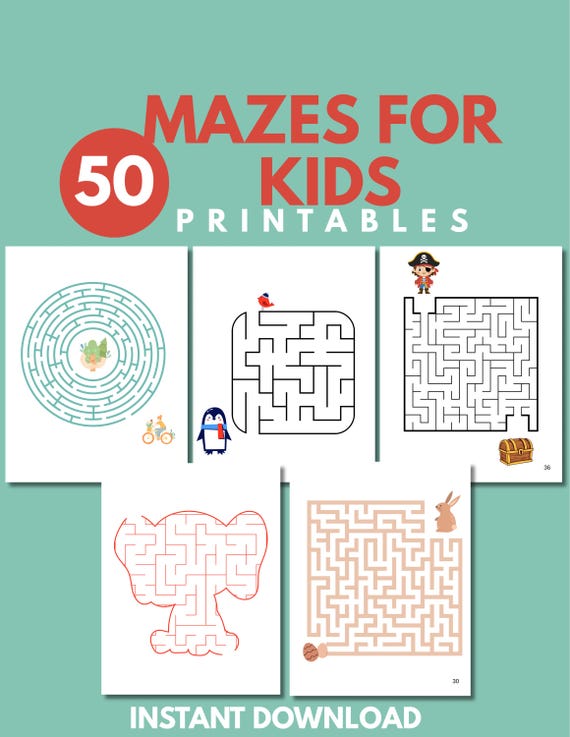 50 Maze Worksheets for Kids | Printable Maze Activity Book | Preschool & Kindergarten Brain Games | Fun Learning Activities