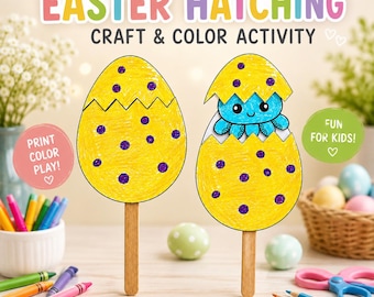 Easter Egg Hatching Craft | Fun Printable Kids Activity | DIY Easter Egg Puppet | Instant Download