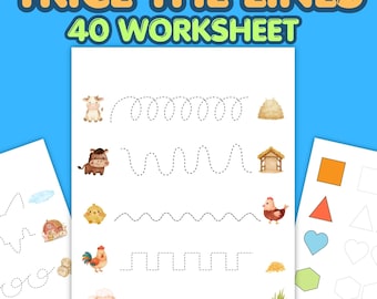 Trace the Lines Worksheets for Kids | 40 Fun & Engaging Pages | Pre-Writing Skills | Fine Motor Activity | Preschool Learning Pack