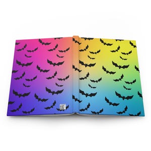 Rainbow Bat Journal, Matte Hardcover Gothic Notebook, Cute Spooky Diary, Halloween Gift, Pastel Goth Stationery, Writing Journal
