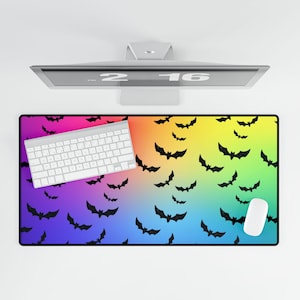 Rainbow Bat Print Desk Mat Colorful Office Mouse Pad Computer Desk Decor