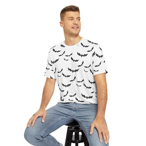 Bat Print Shirt All Over Bat Pattern Tee Gothic Halloween Top for Men and Women