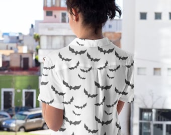 Bat Print Hawaiian Shirt Unisex Button Up Bat Lover Gift Gothic Beach Shirt Halloween Bat Shirt for Men or Women