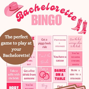 Juego de Bingo Bachelorette - Juegos para despedida de soltera temática Cowgirl Rodeo