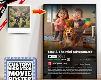 Personalised Netflix Animation Pet Family Movie Poster, Personalized Portrait, personalized dog gifts