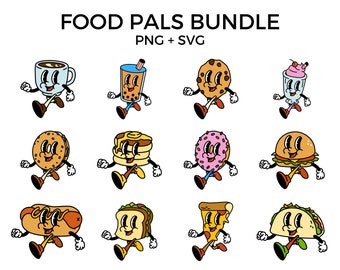 Food Pals SVG Bundle, Food Bundle, Food Cricut, Breakfast, Lunch, Dinner, PNG Designs, Food Designs Bundle