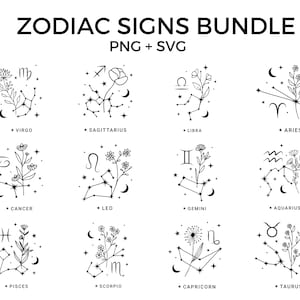 Zodiac Bundle SVG, Zodiac SVG Designs, Horoscope PNG Bundle