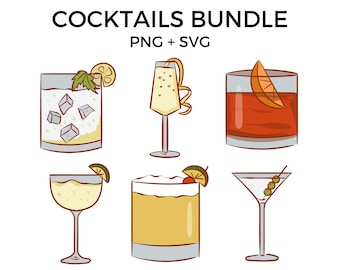 Cocktails SVG Bundle, Cocktail Drink Bundle Clipart, Cocktail Clipart, Cocktail Cricut Bundle, Cocktail PNG Bundle