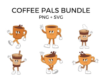 Coffee Pals, Coffee SVG Bundle, Coffee Art, Black Coffee, Iced Coffee SVG, Coffee PNG, Coffee Clipart, Coffee Characters, Scrapbooking