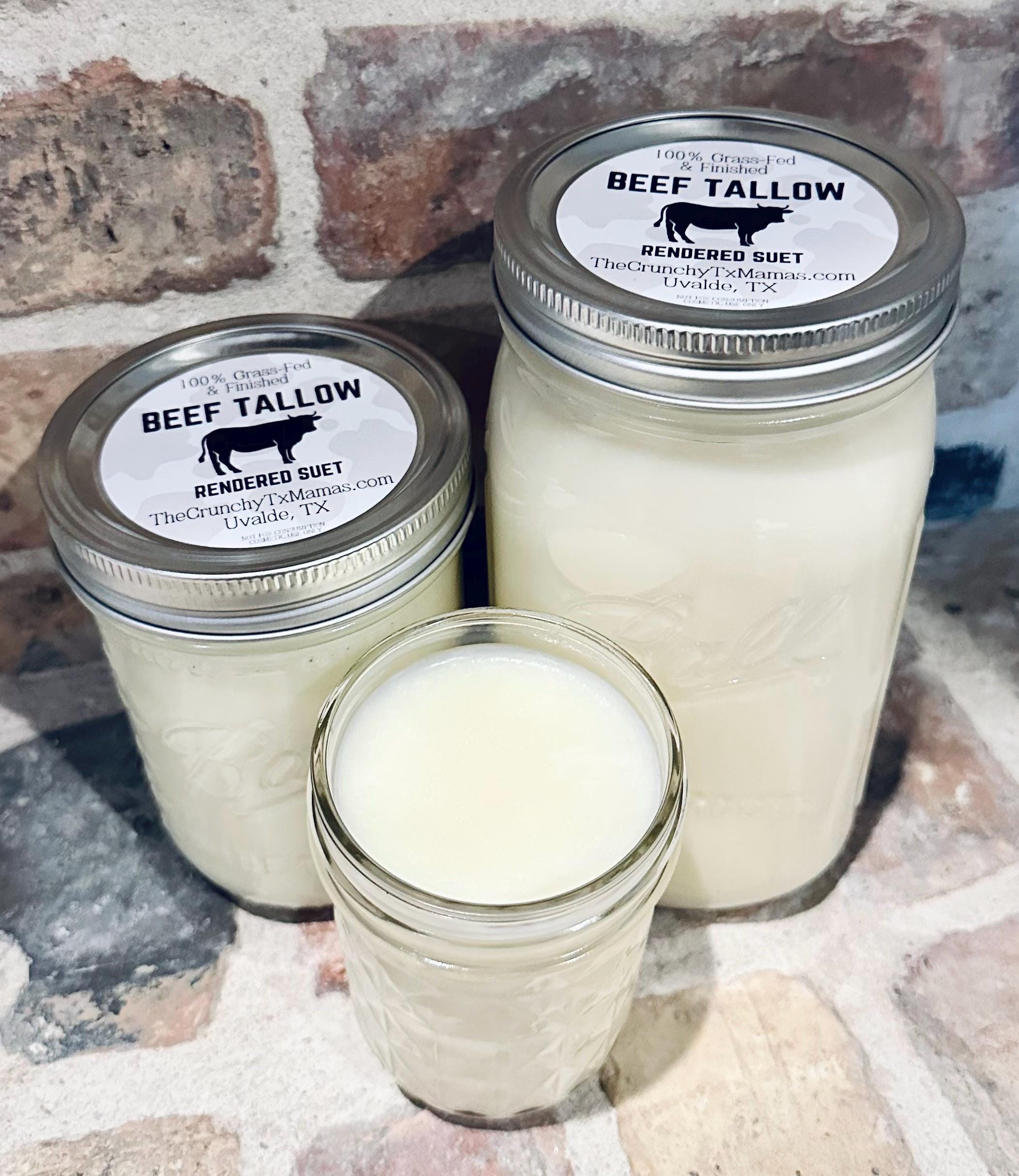 100% Premium Organic Grass Fed & Finished Rendered Suet Beef Tallow  - Non-GMO - Antibiotic Free - Suet Sourced in USA - Glass Jar