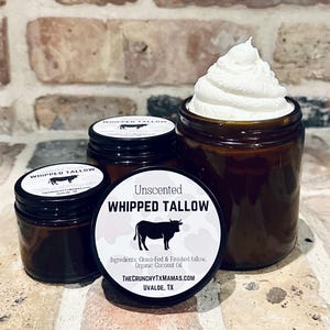 Whipped Beef Tallow Body Butter - 100% Organic Grass Fed & Finished Rendered - Non-GMO - Antibiotic Free