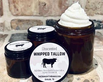 Whipped Tallow 100% Organic Grass Fed & Finished Rendered Whipped Beef Tallow Body Butter - Non-GMO - Antibiotic Free