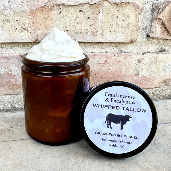 Frankincense Eucalyptus Whipped Beef Tallow 100% Grass Fed & Finished - Non-GMO - Antibiotic Free - Suet Sourced in USA - Mothers Day Gift