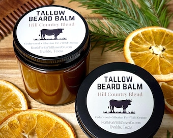 Grass-Fed Tallow Beard Balm | Hill Country Blend | Cedarwood, Siberian Fir & Wild Orange | Father's Day Men’s Gift