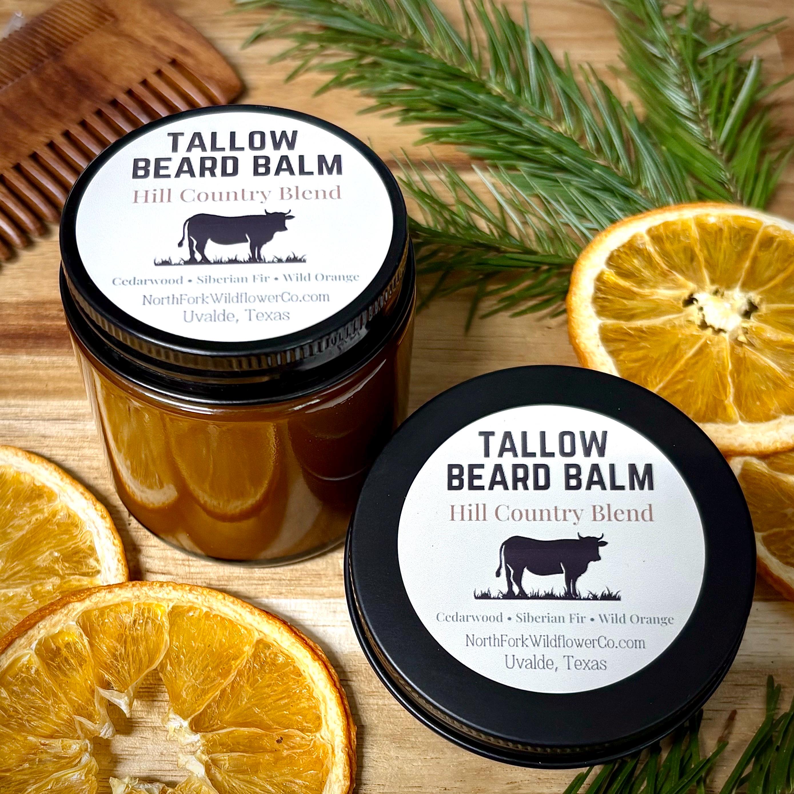 Grass-Fed Tallow Beard Balm Hill Country Blend Cedarwood, Siberian Fir & Wild Orange Father's Day Men's Gift