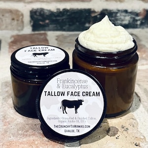 Organic Tallow Face Cream 100% Grass Fed & Finished - Frankincense and Eucalyptus - Non-GMO - Antibiotic Free