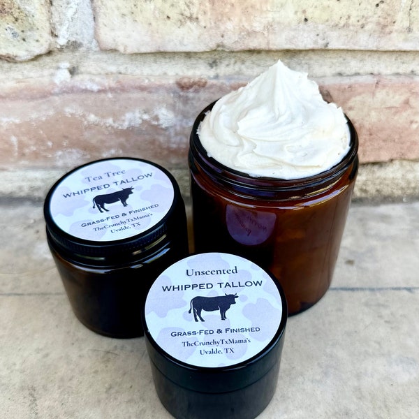 100% Grass Fed & Finished Rendered Whipped Beef Tallow Body Butter - Non-GMO - Antibiotic Free - Suet Sourced in USA - Mothers Day Gift